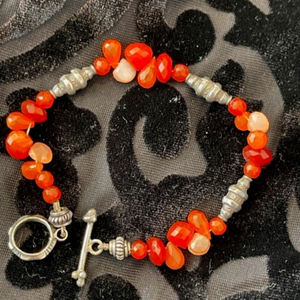 Faceted Carnelian Beads with Pink Chalcedony Bracelet
